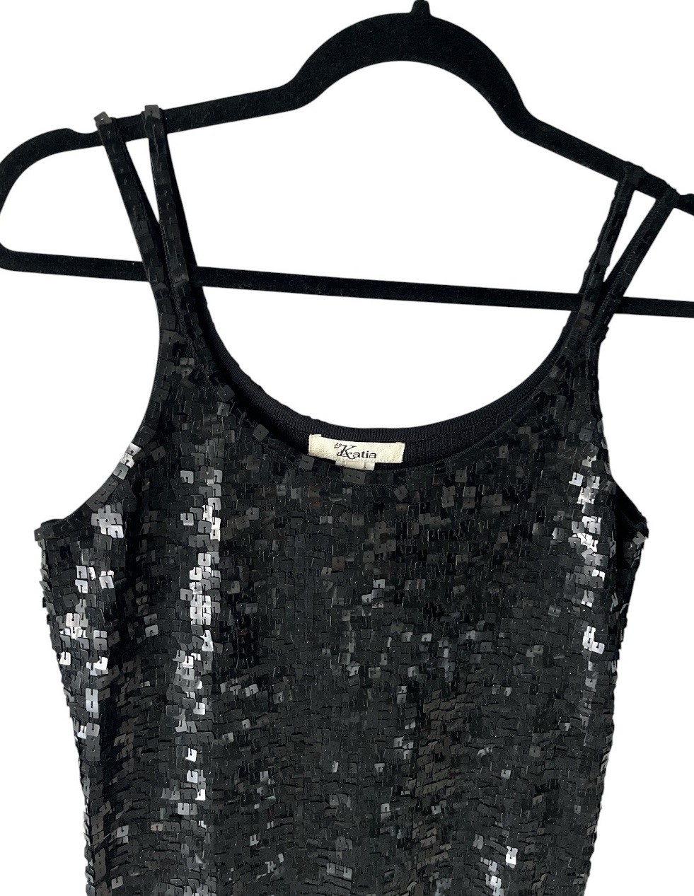 Vintage Katia Y2K Black All Over Sequin Party Dress Sz M Cocktail Clubwear