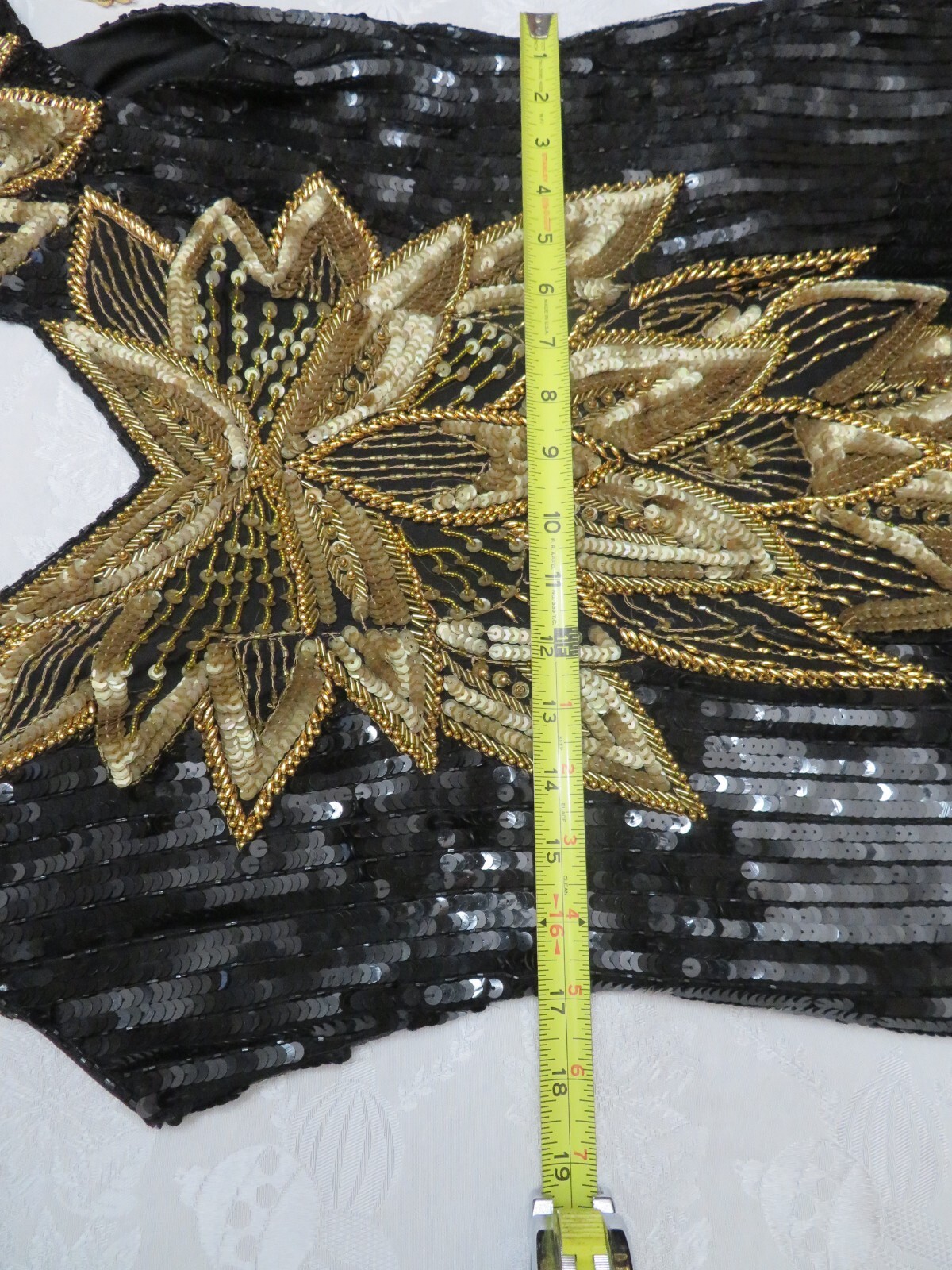 1990’s VTG Vanna White Original Beaded Sequin Dress Size M Gold & Black Beading