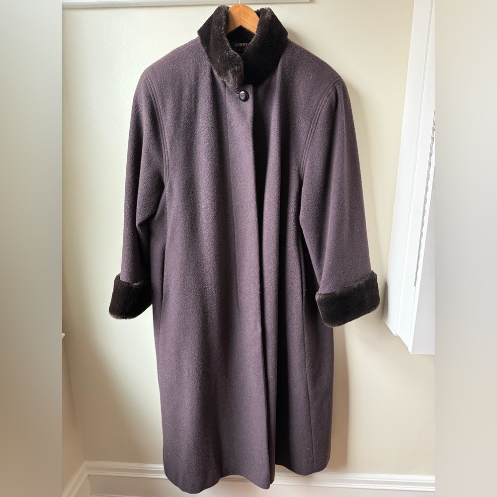 LARRY LEVINE Vintage Wool Cashmere Faux Fur Swing Coat Old Money Hollywood 14