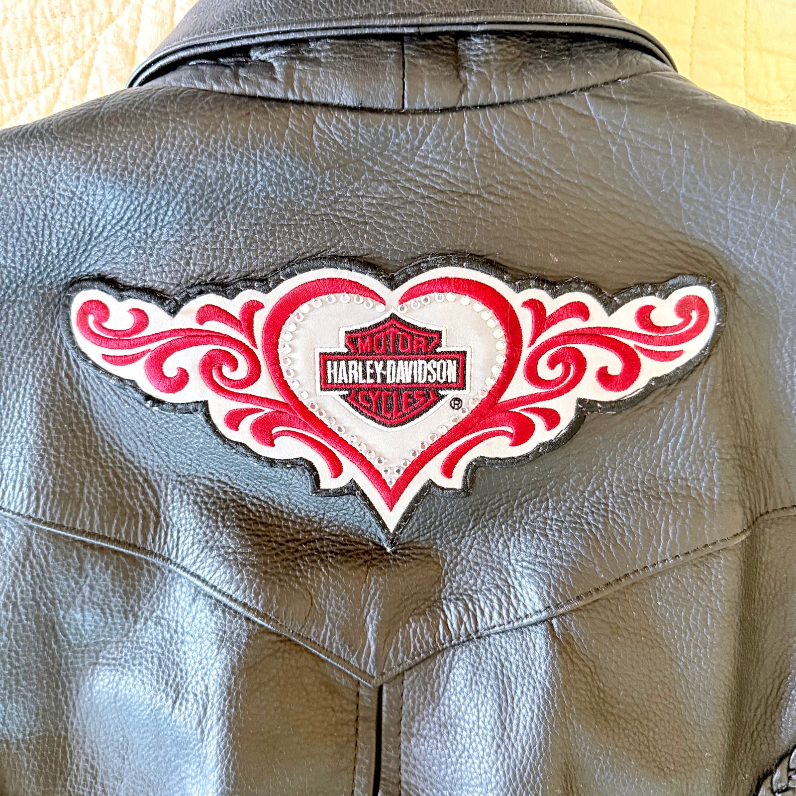 Vintage Women’s Harley Davidson Black Fringe Laceup Leather Biker Jacket Size M