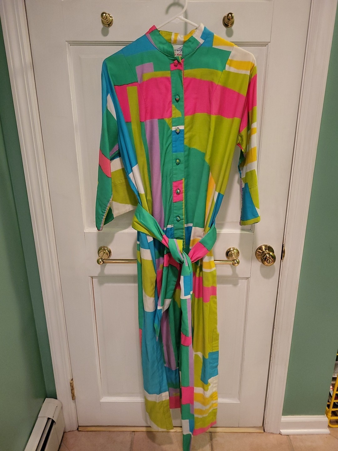Vintage 1970s Catherine Ogust for Penthouse Gallery Geometric Cotton Tunic Dress