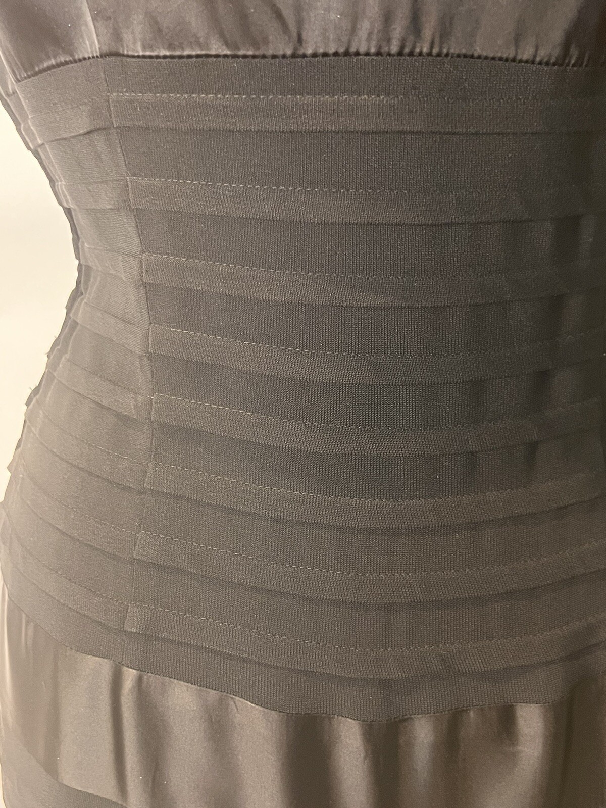 True Vintage 50s Wiggle Sheath Satin Black Dress M Bombshell
