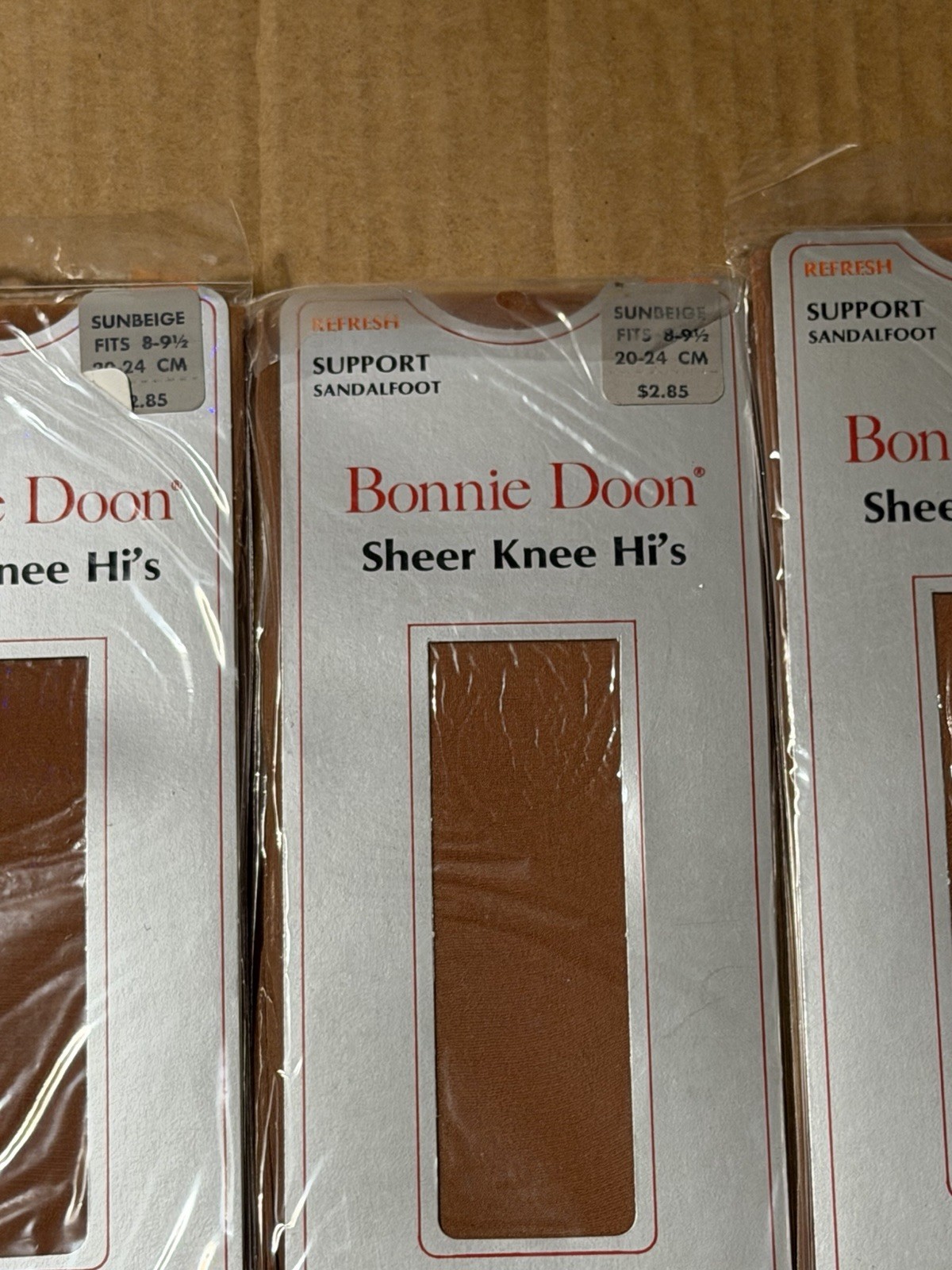 4 Vintage Bonnie Doon Sunbeige Sheer Support Knee Hi Stockings Sandalfoot NOS