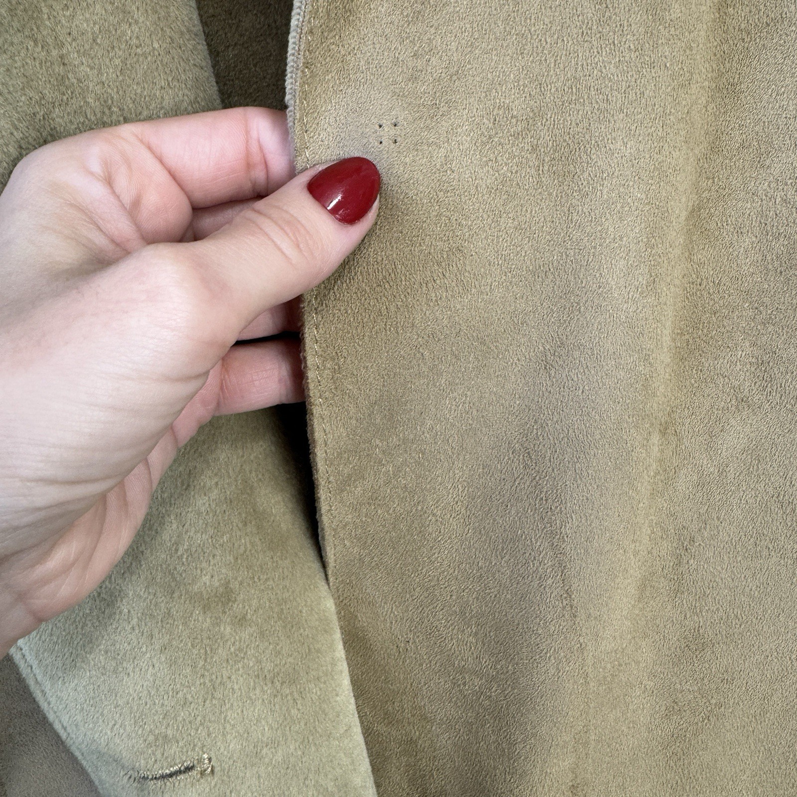 VTG Harve Benard Faux Suede Long Jacket Tan Brown Size 4 Western Open Front