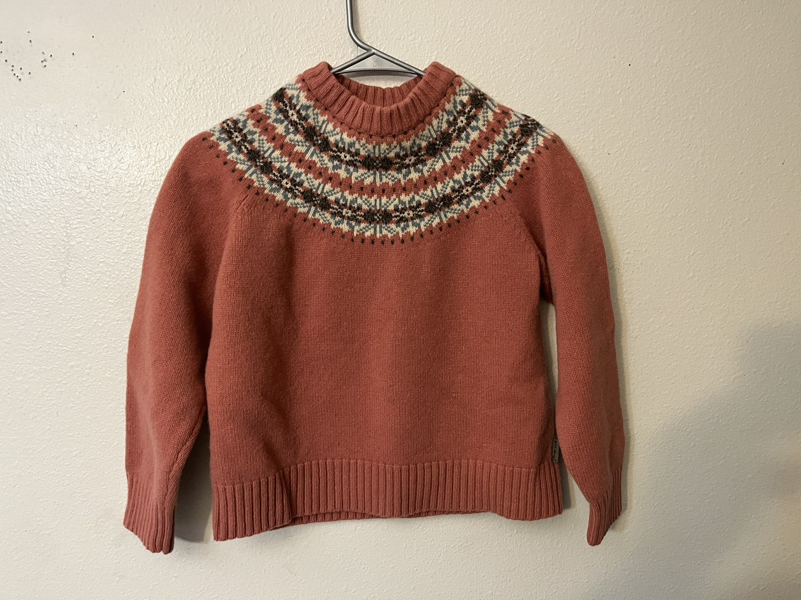 Vintage Woolrich Fair Isle Pink Knit Sweater 100% Lambs Wool Size MP Petite