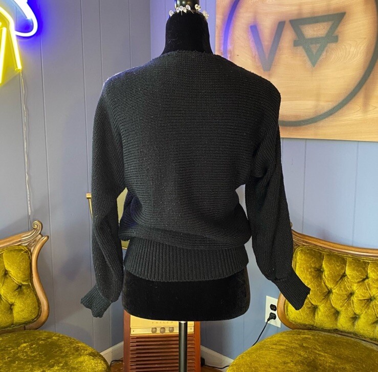Vintage 80s Cream And Black Angora Lambs Wool Batwing Sweater