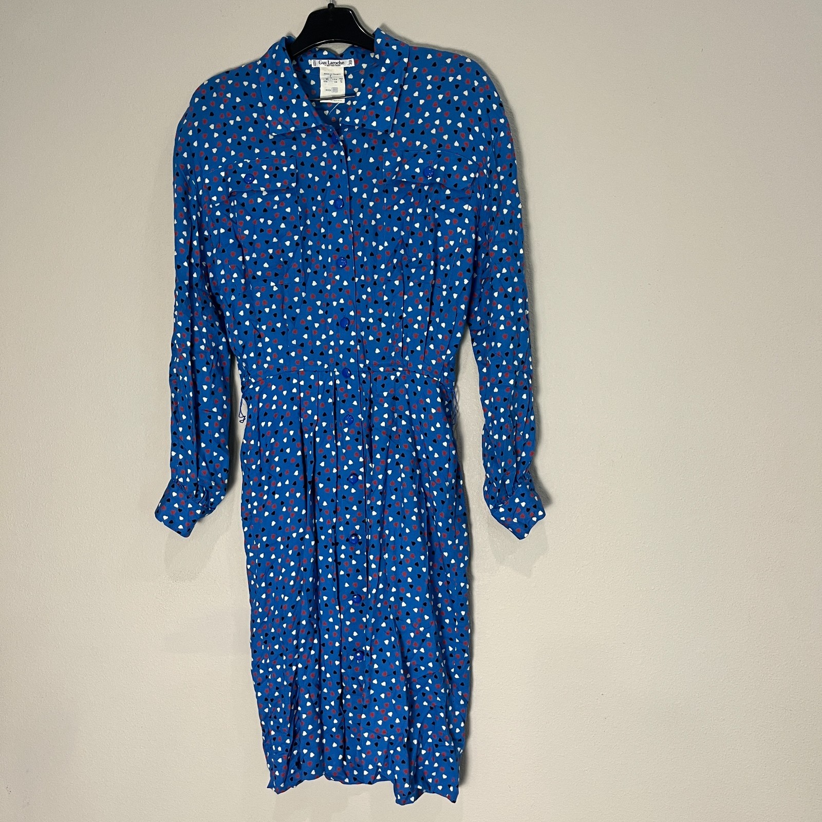 Vintage Guy Laroche 80’s Dress hearts pockets pleated Size 38 us medium