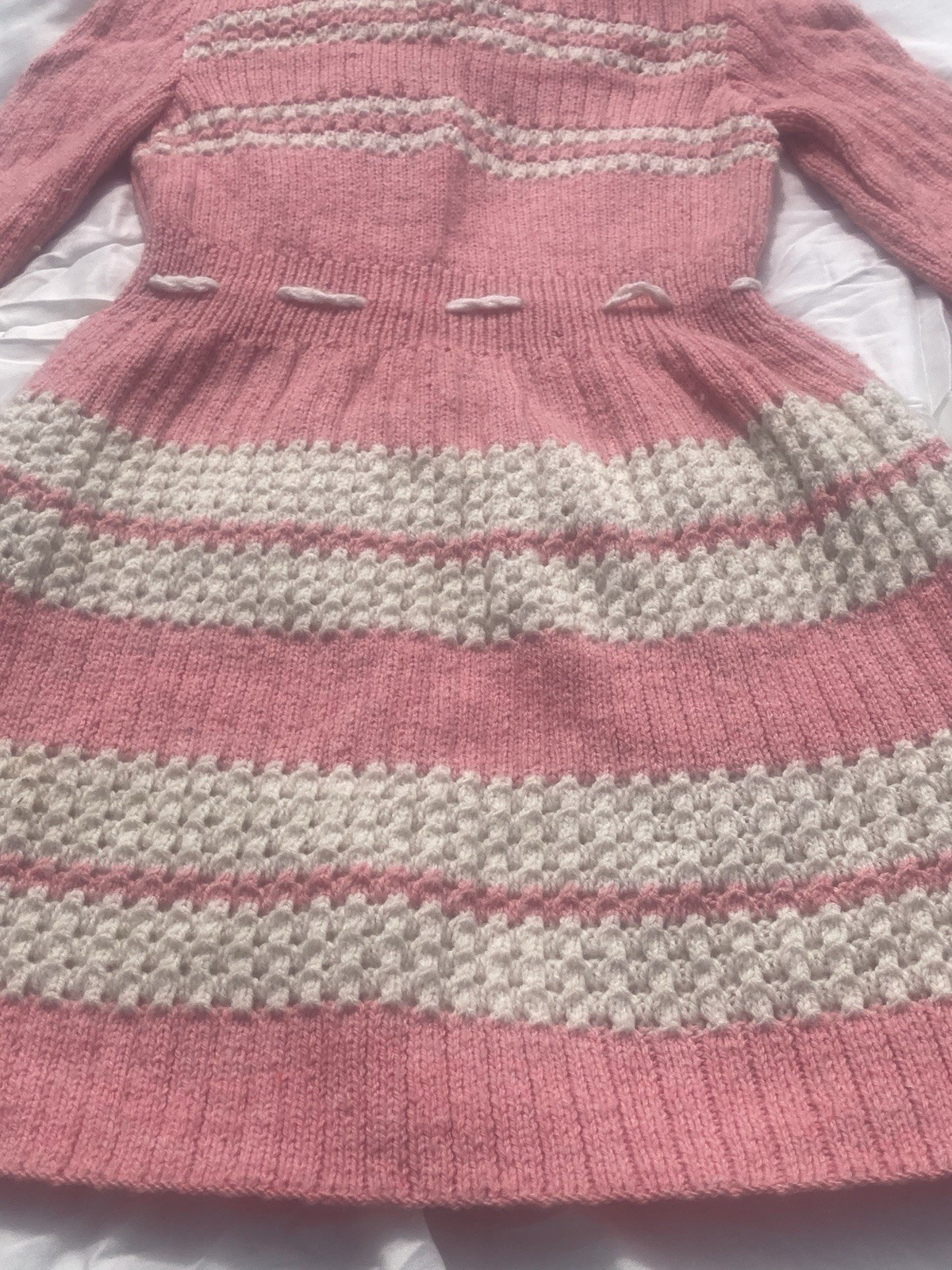 Vintage 80s Sweater Dress Juniors SM/M Pink White Spring Easter Church Party