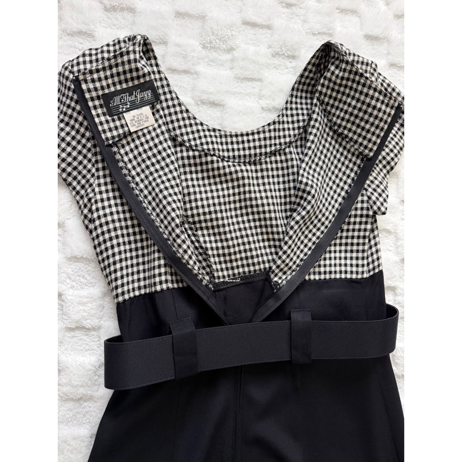 All That Jazz VTG 90s Gingham Belted Maxi Dress Black White Checkered Sz 9/10