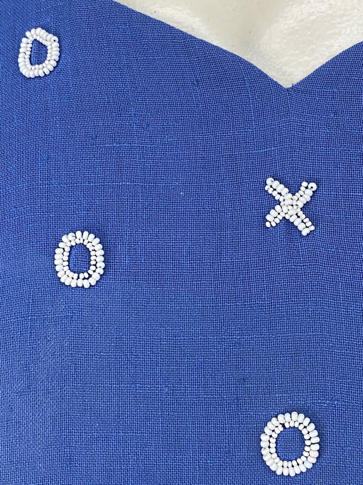 Vintage 1940s tic-tac-toe dress, blue beaded novelty print Xs Os XXL plus size