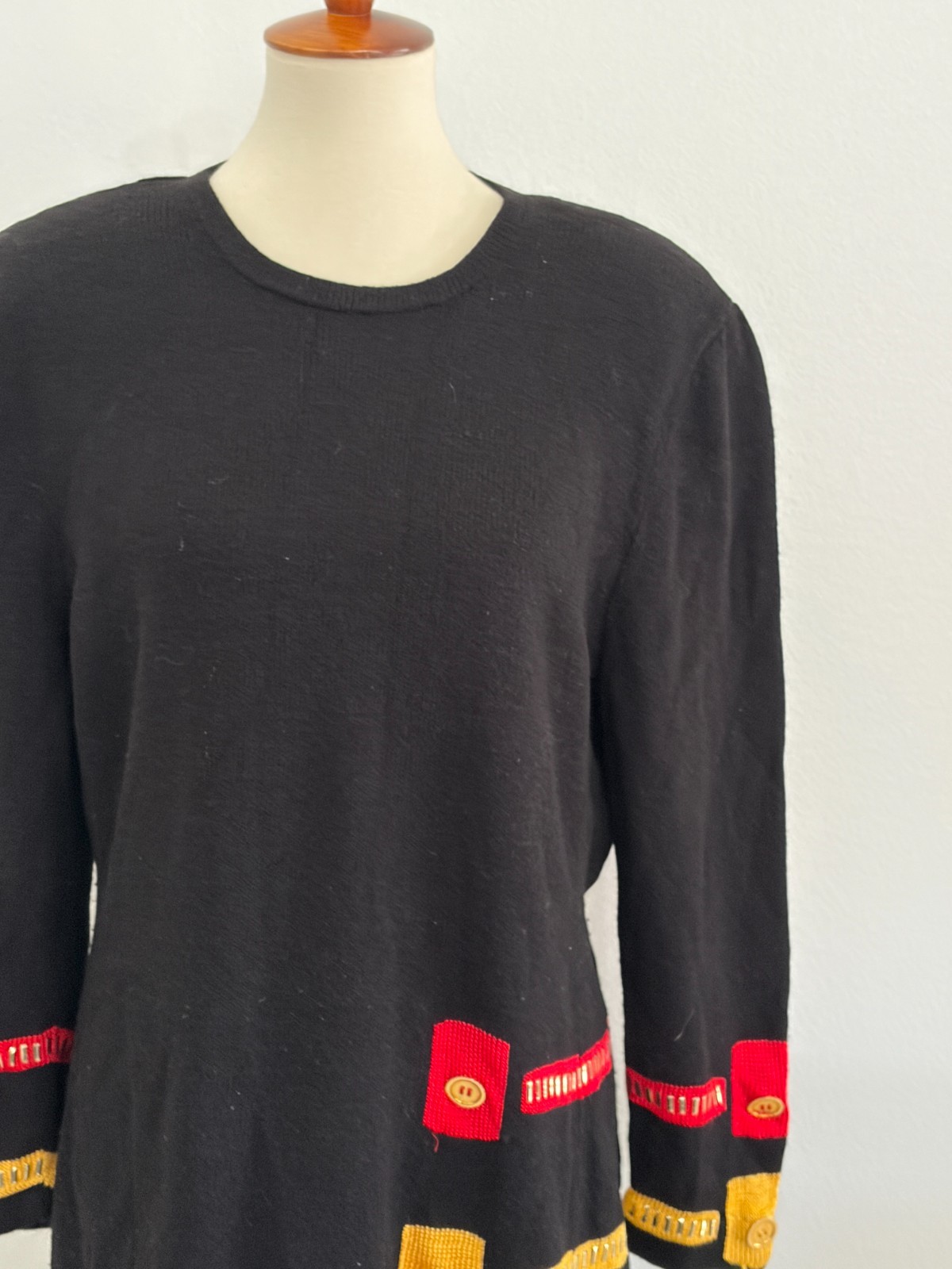 Jennifer Roberts Women Black Wool Knit Sweater Dress Vintage 16 W Plus 80s 90s