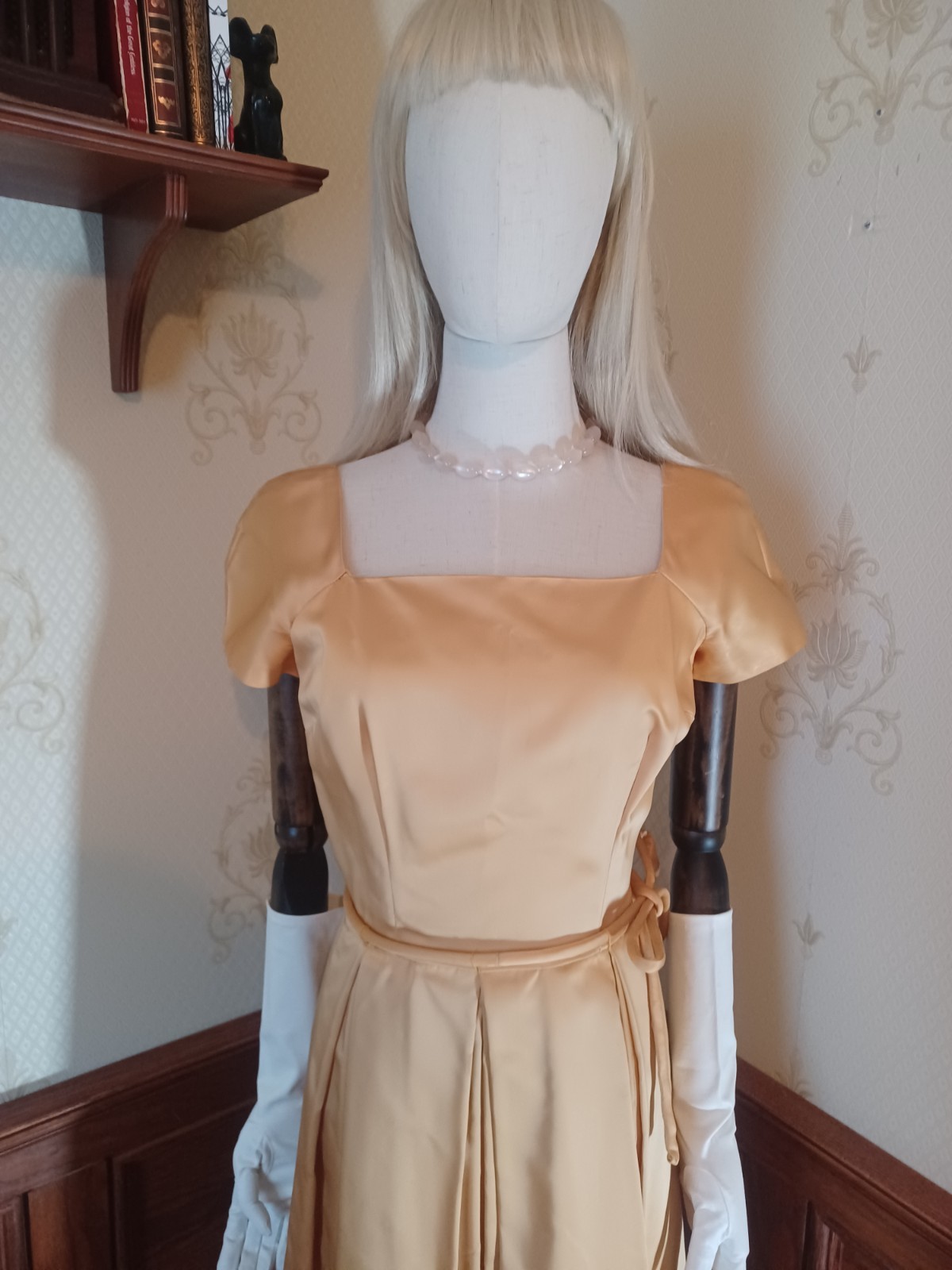 Vintage/Mid-century gold satin cocktail dress, handmade in the 50s or early 60s