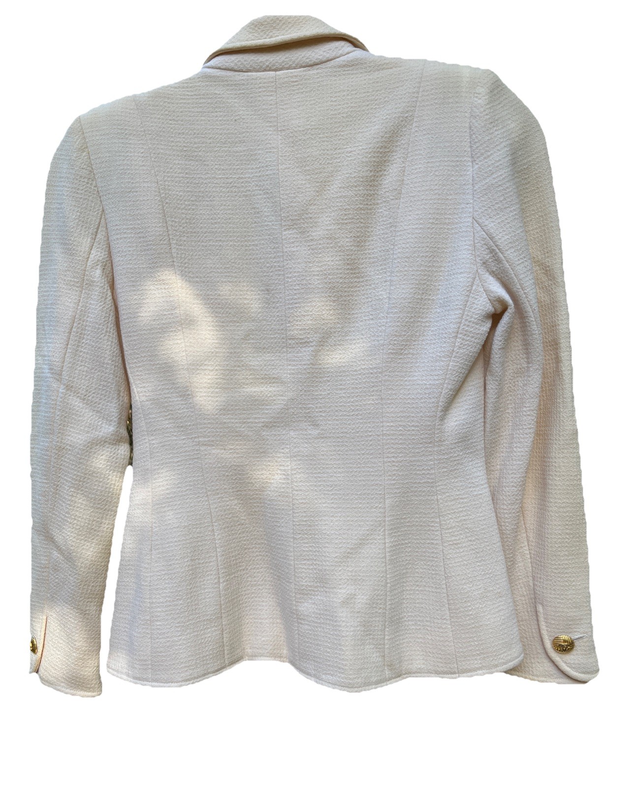Chanel Vintage Spring 1989 White Wool Crepe Jacket 36 Chain Gold CC Buttons 36