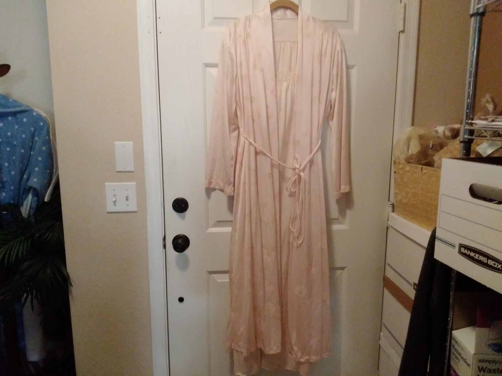 Vintage Pegnoir Nightgown & Robe Set MISS ELAINE SZ Med Soft Peach Floral