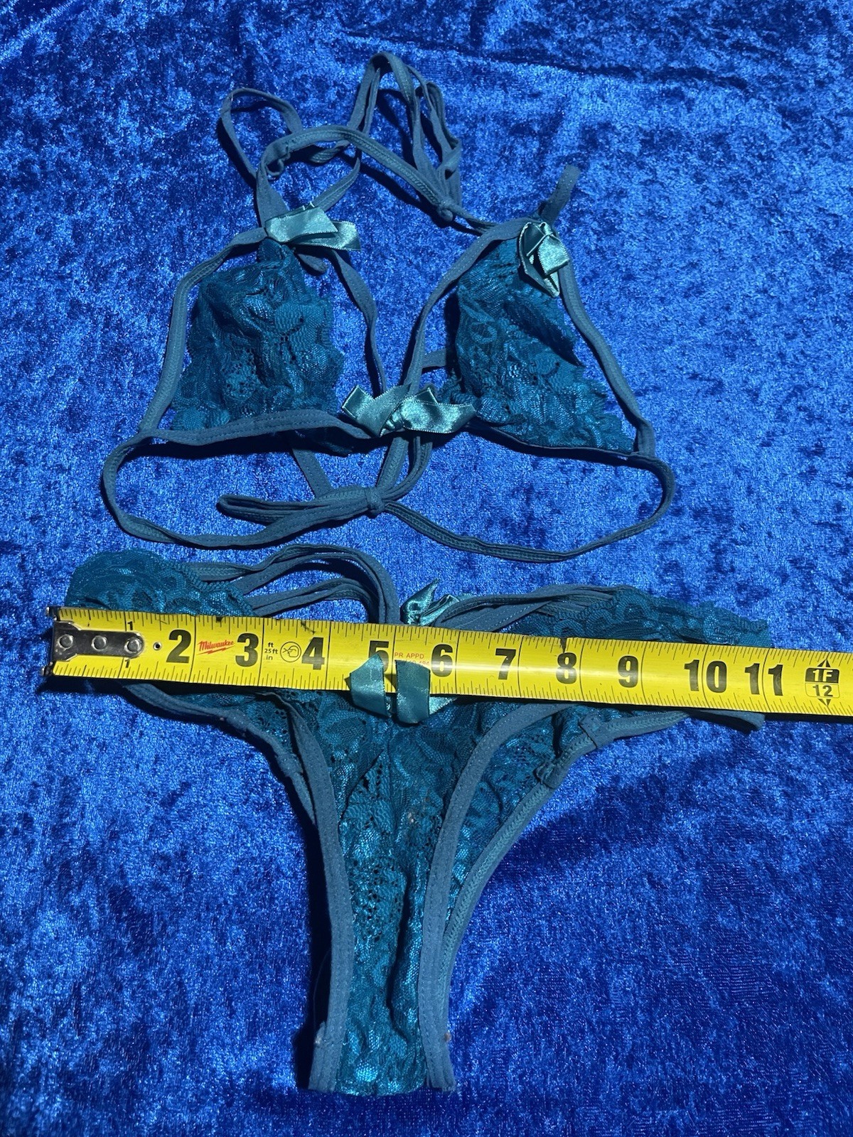 Lingerie Set Teal Blue Lace Bralette Panties Dancer Outfit Sexy Size Small