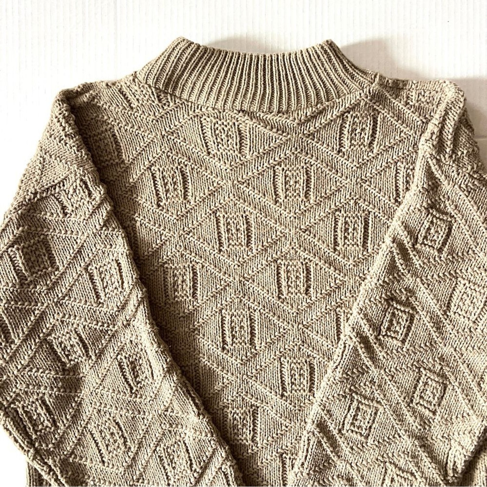 Vintage Aran Sweater Cotton Small / Medium Beige