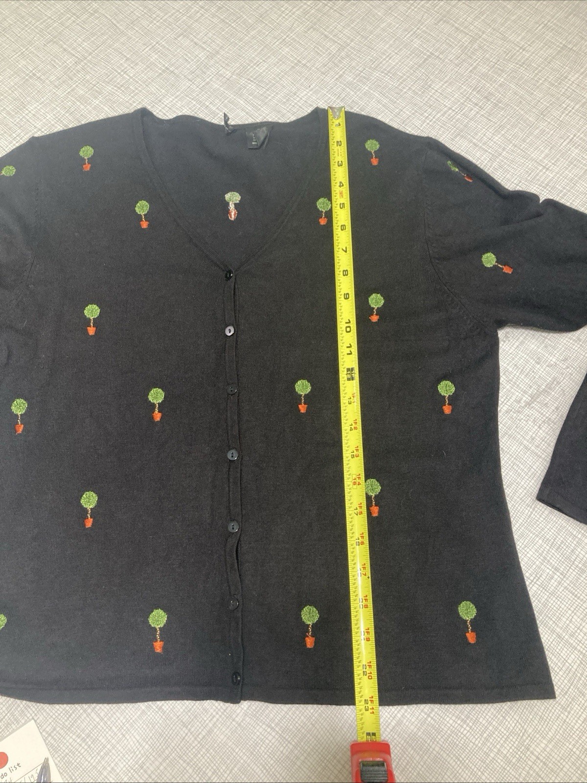 Vtg 90s Etoile 2pc Cardigan & Shell Set XL Black Topiary Embroidered Twinset GUC