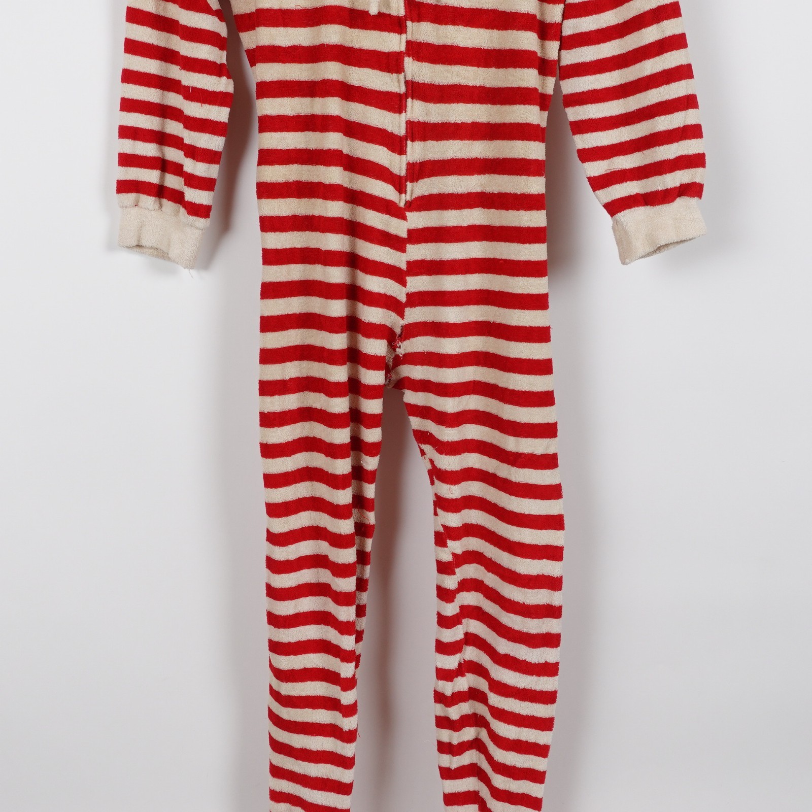Vintage 50s JC Penney Kids Jumpsuit Pajamas Butt Flap Striped Study Sample Feet