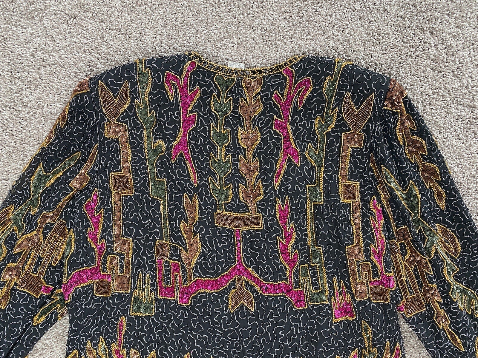 judith ann Black Gold Red Beading Vintage Jacket Blazer 1X 16-18
