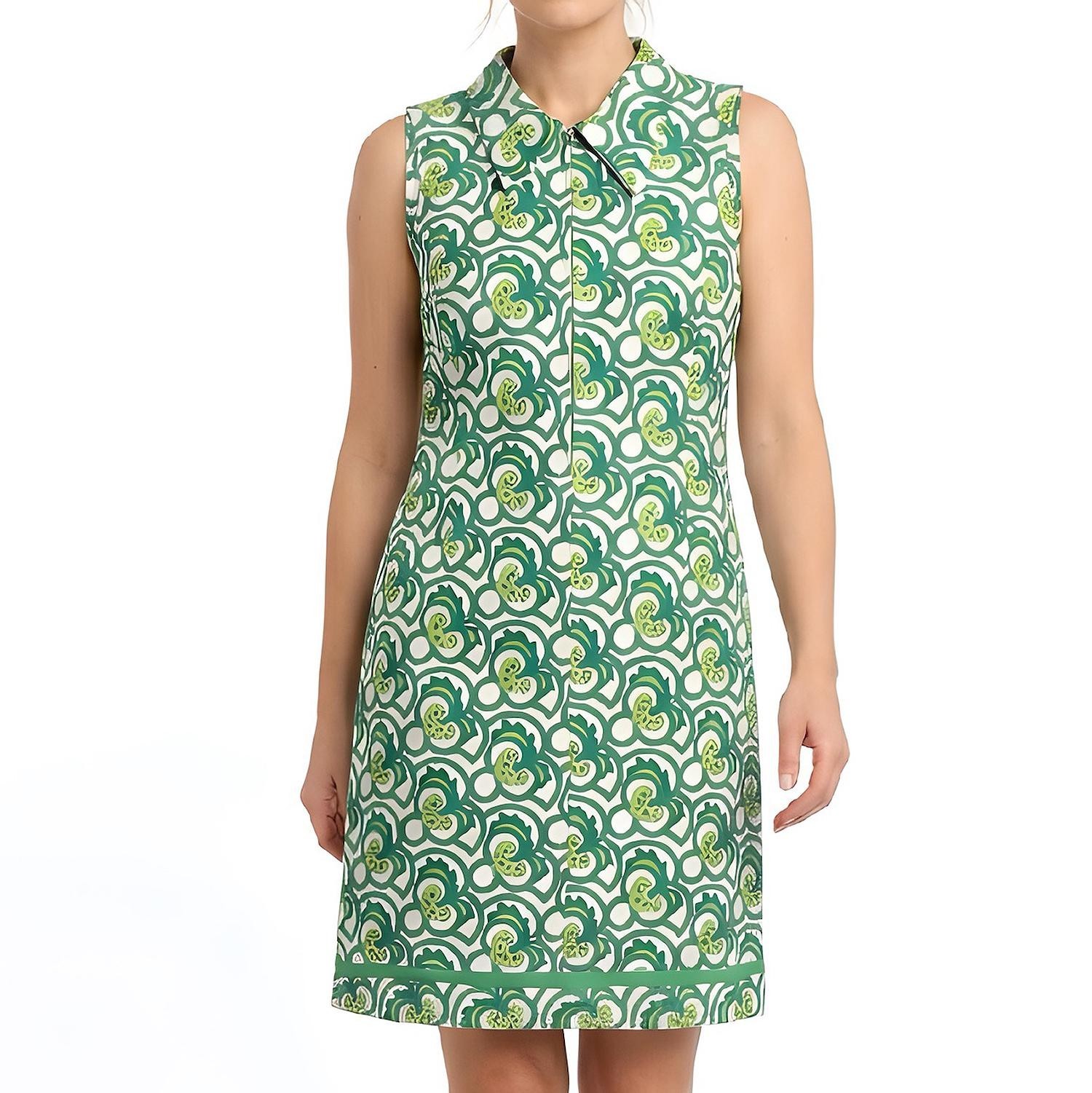 Vintage 60s 70s Barbarella Mod Dress, Green Psychedelic Sleeveless Shift, Size L