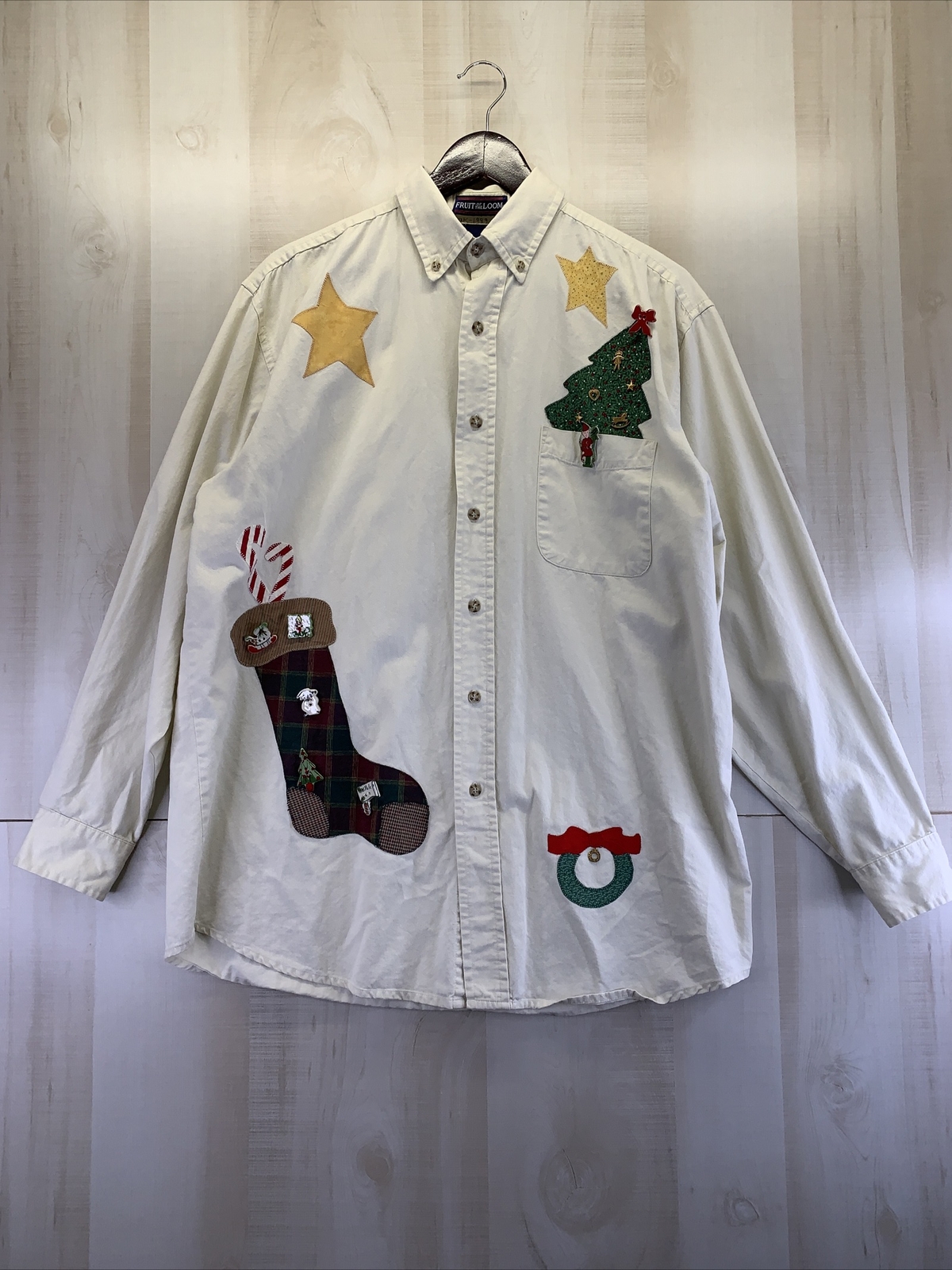 Vintage 1990s Fruit of the Loom Crafted Ornaments Embroidered Button Down Shirt