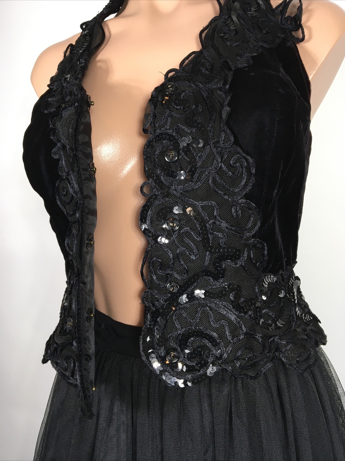 Vintage L.A. Glo 3/4 Goth Glam Party/Cocktail 2pc Halter Tulle Dress Prom y2k