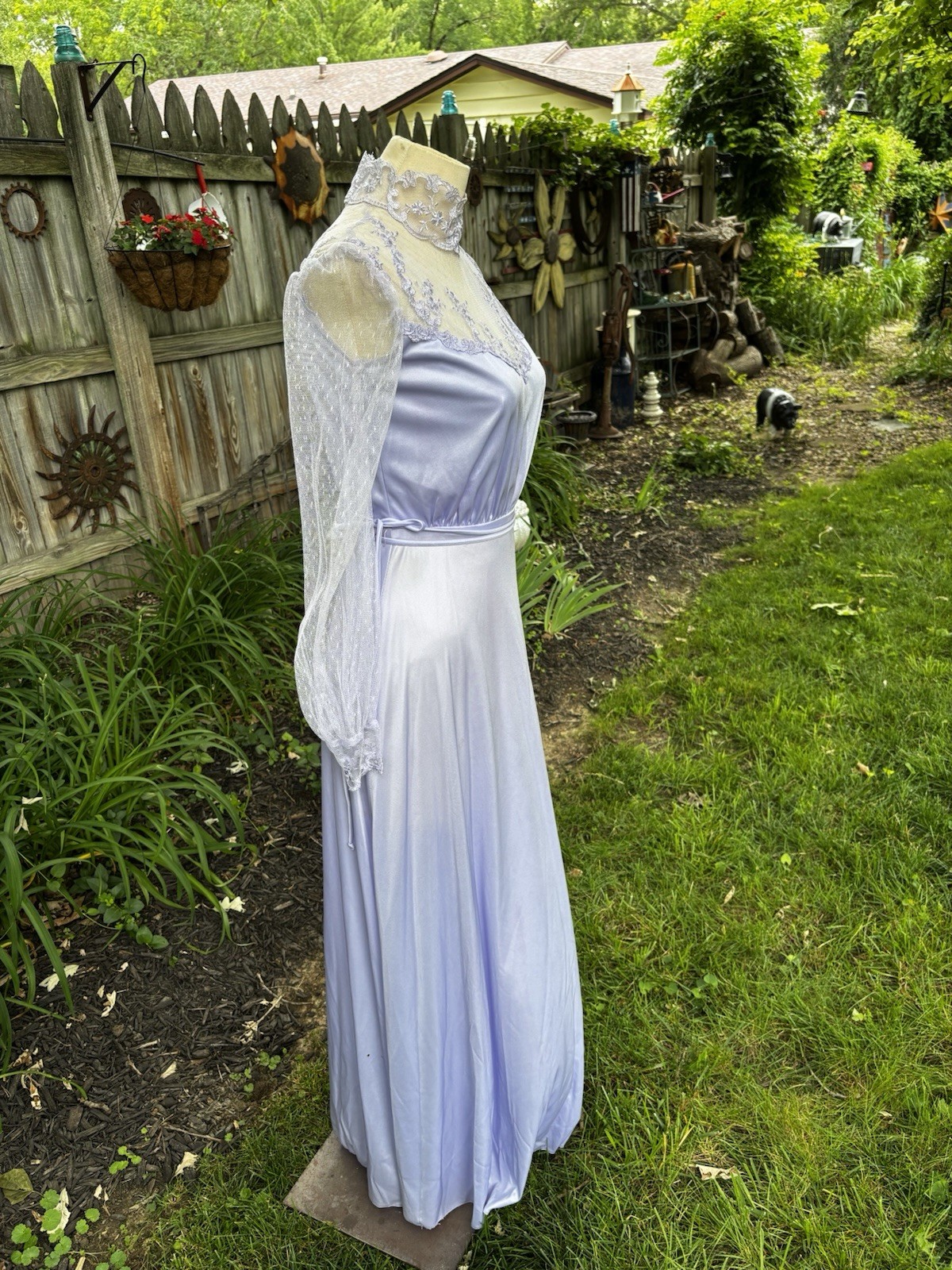 VTG 70s Dress Maxi Polyester Formal Bridesmaid Wedding Purple Sheer Eve Milady