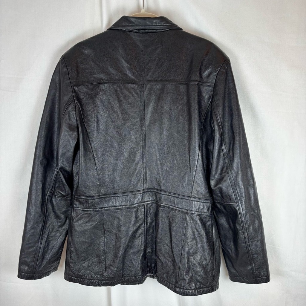 Vintage Maxima Black Leather Jacket Classic Style Hip 2 Pockets Length size L