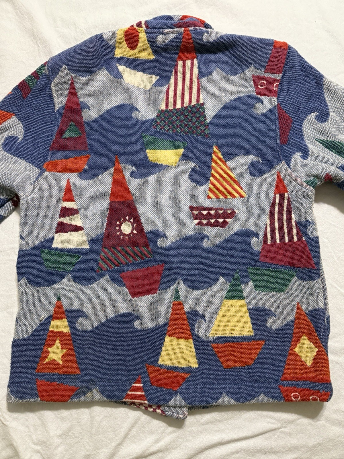 Vintage PAINTED PONY Woven Blanket Coat Jacket Nautical SAIL BOATS Size S/M