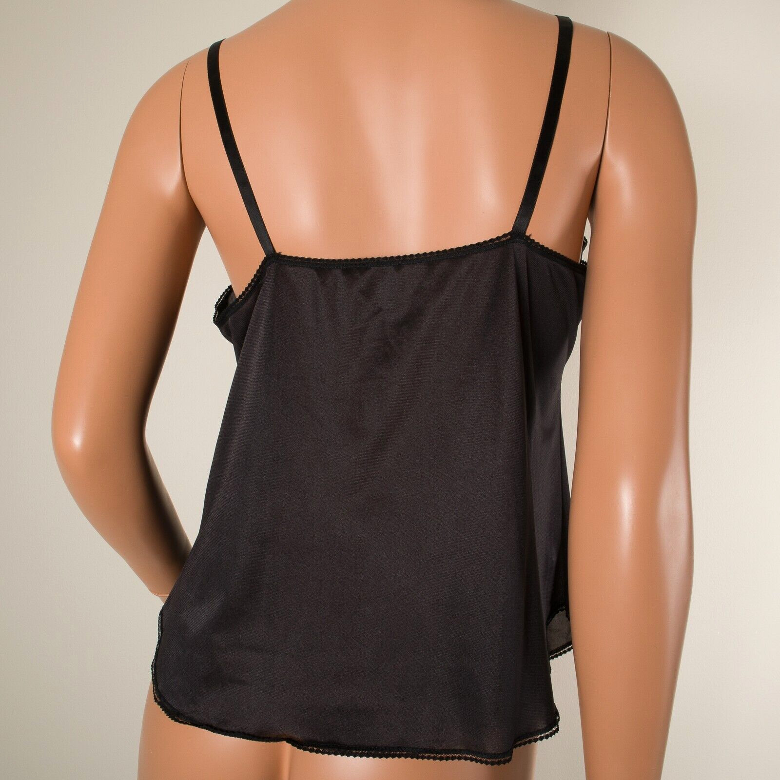 💖 VINTAGE SEARS Isn’t It Divine Black Cami Tank Top Nylon LaceTrim 36 NWOT