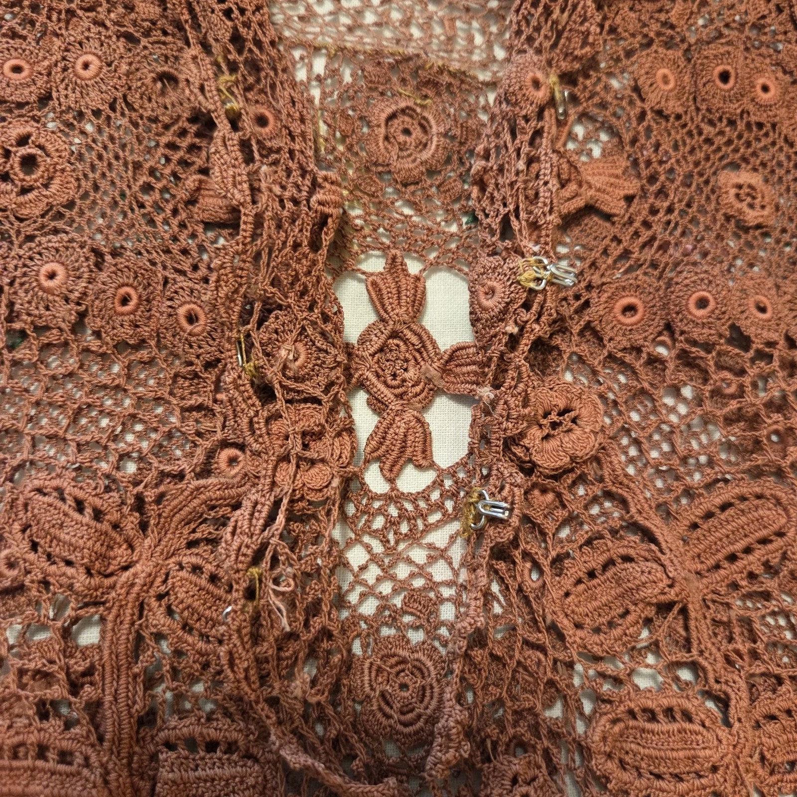 Victorian Irish Crochet Lace Top Blouse Mock Neck Edwardian Steampunk Size SM