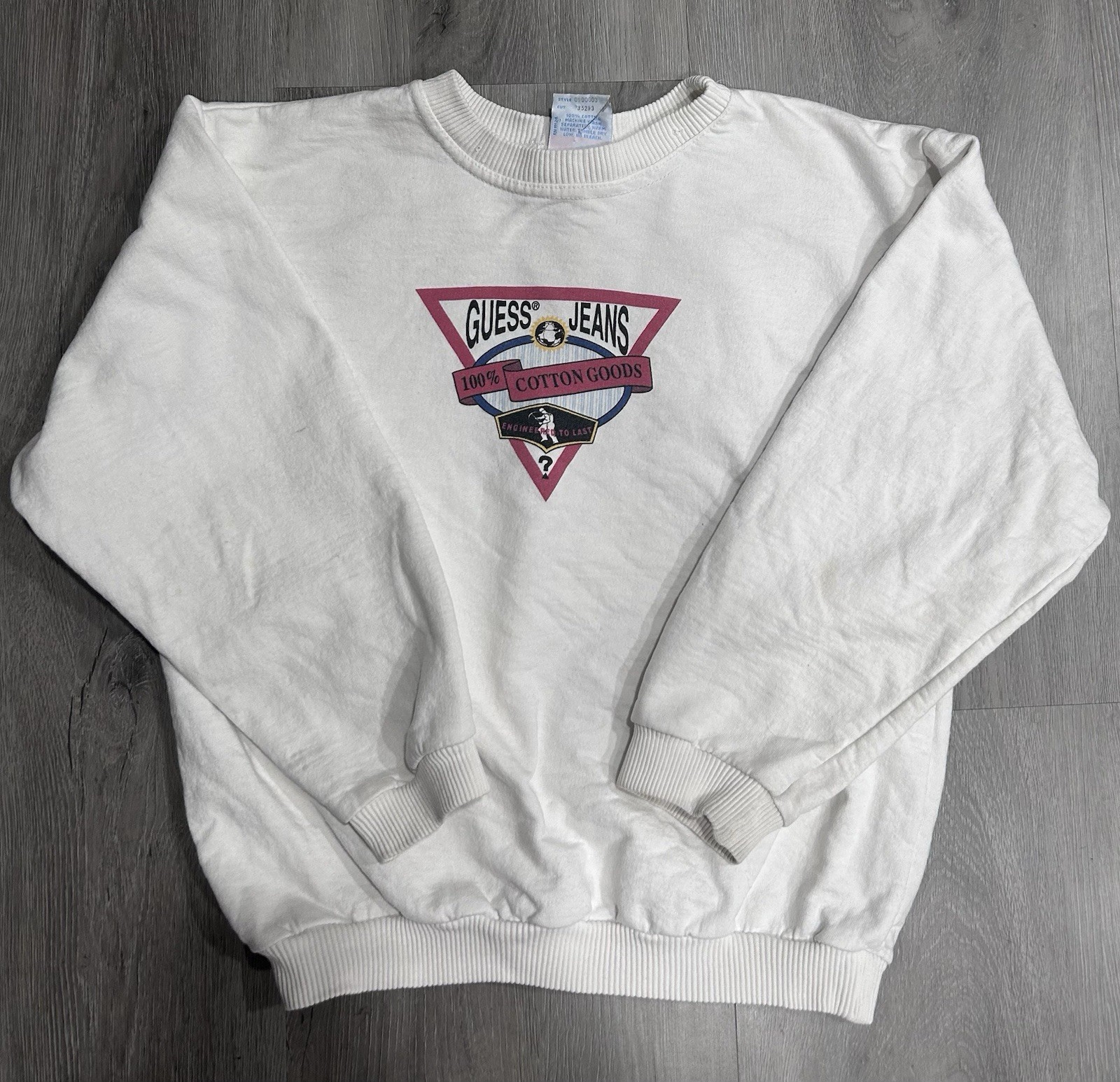 Baby Guess Sweatshirt White XL Fits Adult XS/S Cropped Triangle Logo Vtg 90s