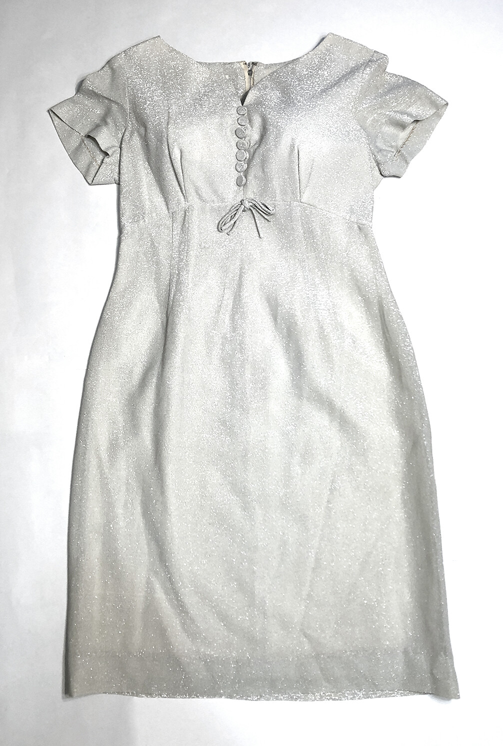 VTG 50s DAUPHINE L’AIGLON Silver White Lurex Medium Bridal Dress 1950s Vintage