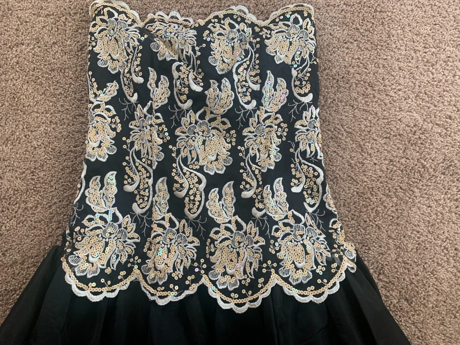 Vtg Gunne Sax Black Taffeta W/Sequin/Lace Corset Top W/Crinoline Skirt Sz 9/10