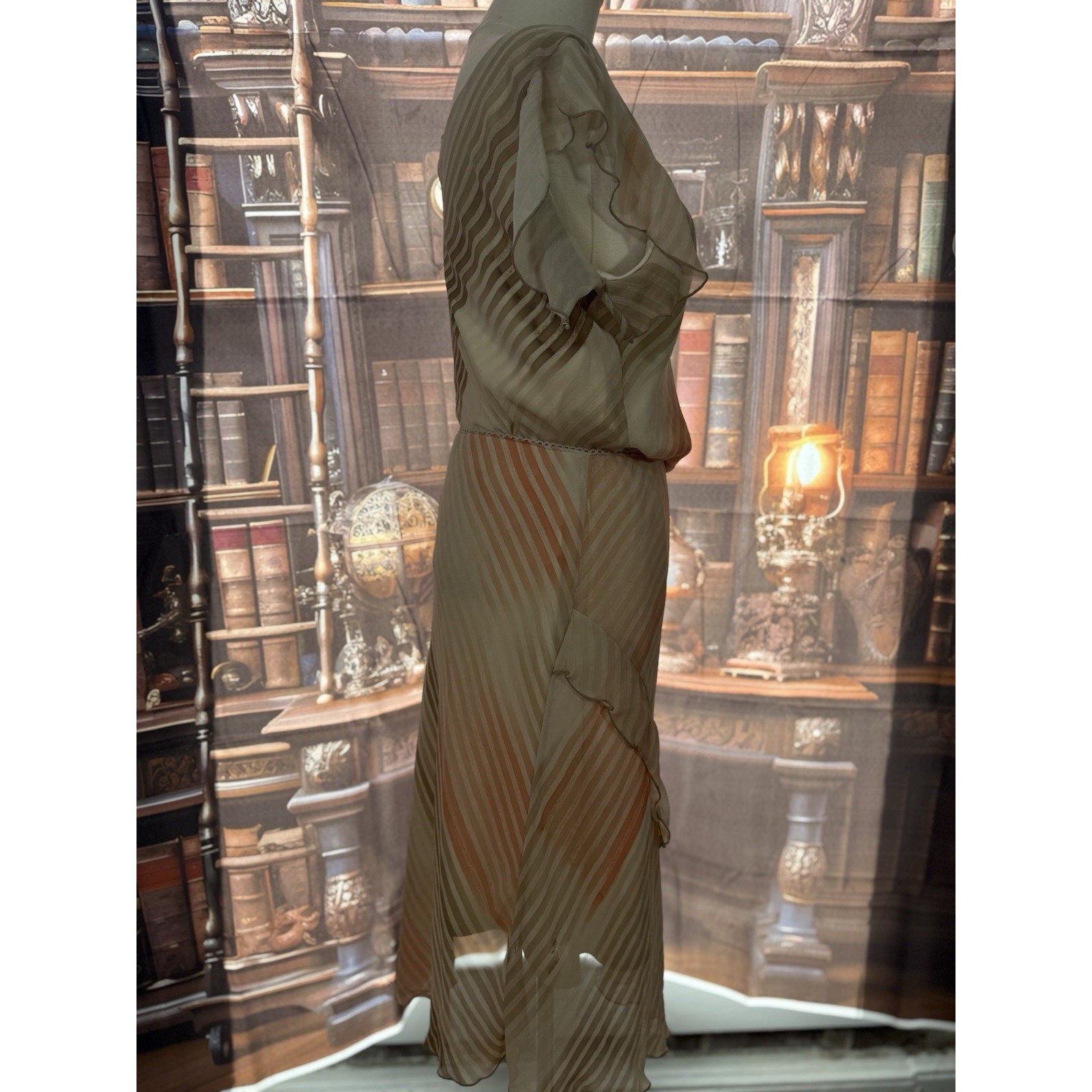 Vintage Amano Collection Chiffon Set – Peach Cream Striped 1970s Resort Elegance