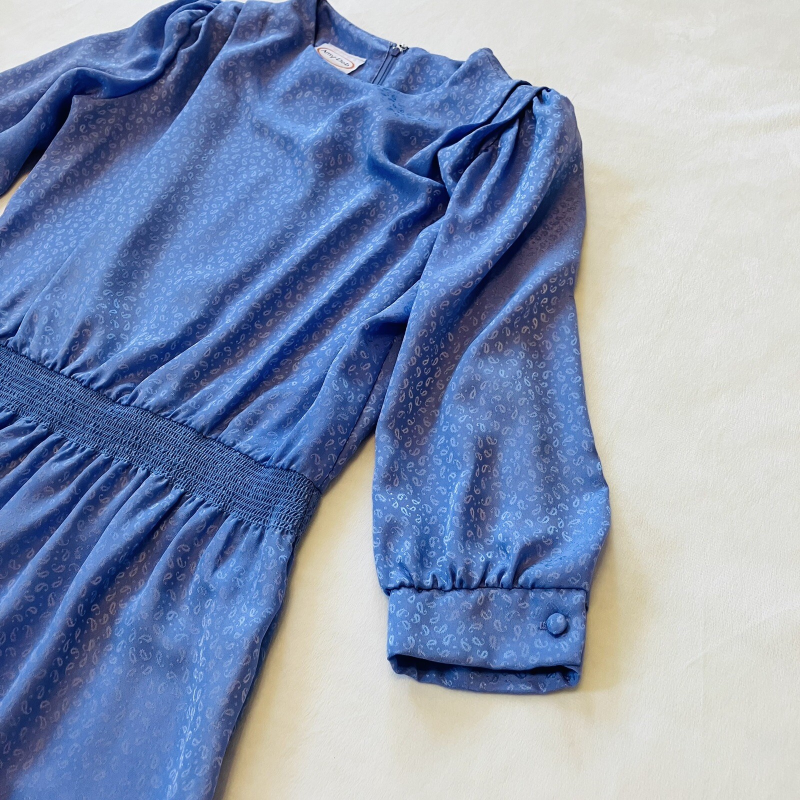 VTG 80’s AMY-DEB Women’s Sz 12 Blue Elastic waist Dress Lightweight 3/4 Sleeves
