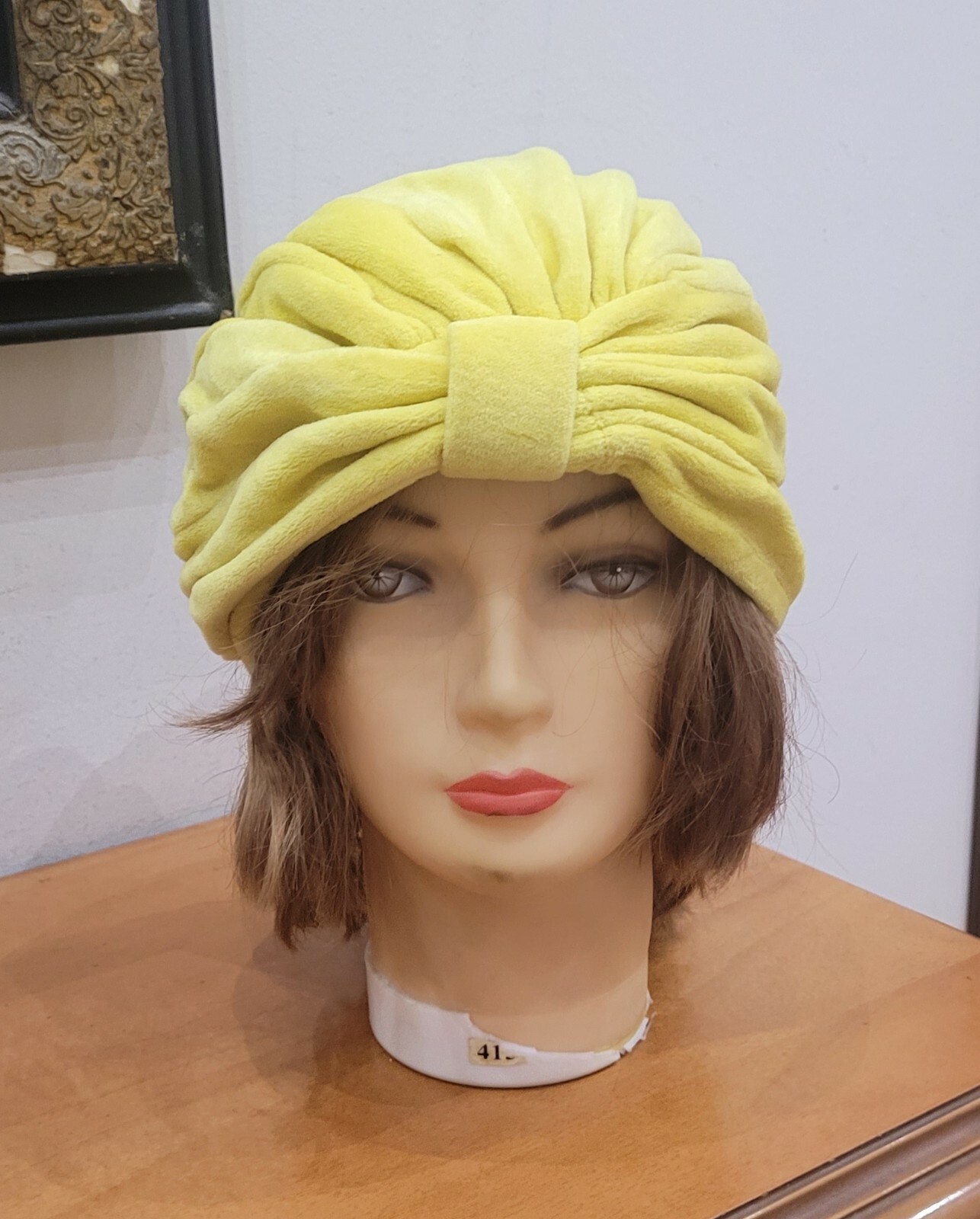 WOMENS HAT 60s 70s yellow turban band cotton vintage women hat