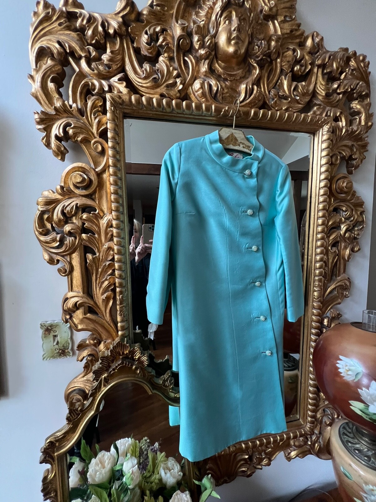 Vintage 60’s Womens Coat Dress Jackie O Turquoise Teal Carlyle sz 12 Beautiful