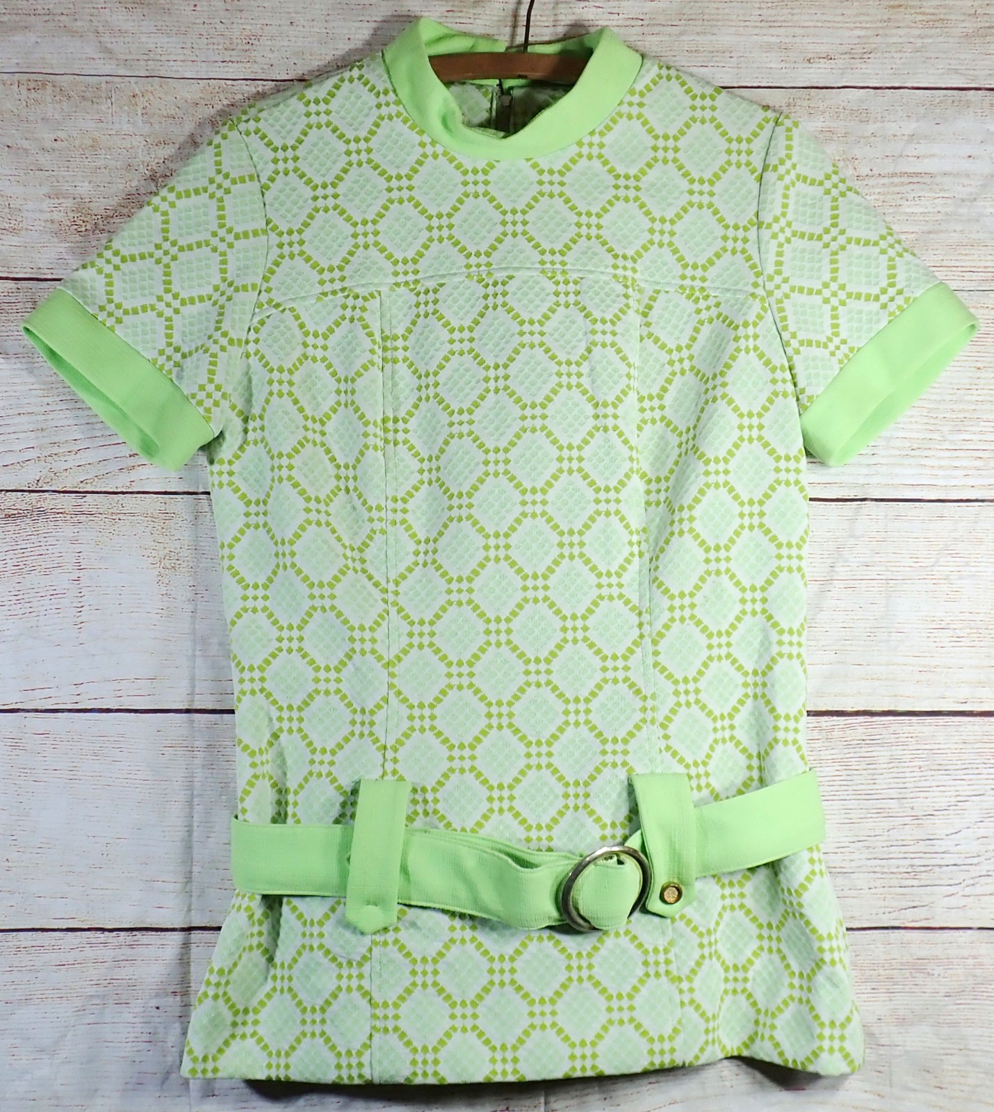 Vintage 60s Lois Young Dallas Geometric Mod GoGo Dress Tunic (M) Matching Belt
