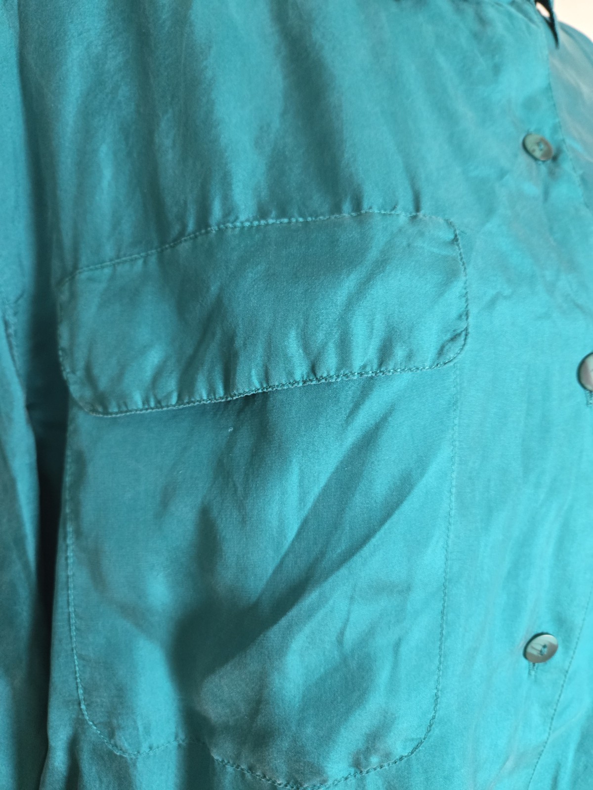 Vintave Shirt Joule Energy Teal Green/silk/sizeM/blouse/pocket/button/longsleeve