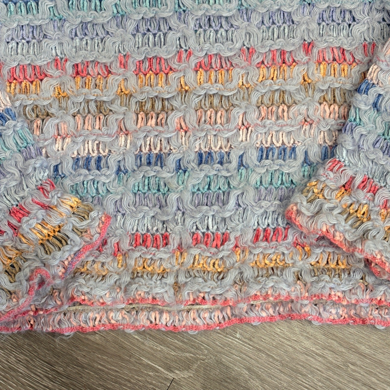 VTG 80s Bonnie and Bill Pastel Rainbow Textured Open Knit Sweater Granny Small