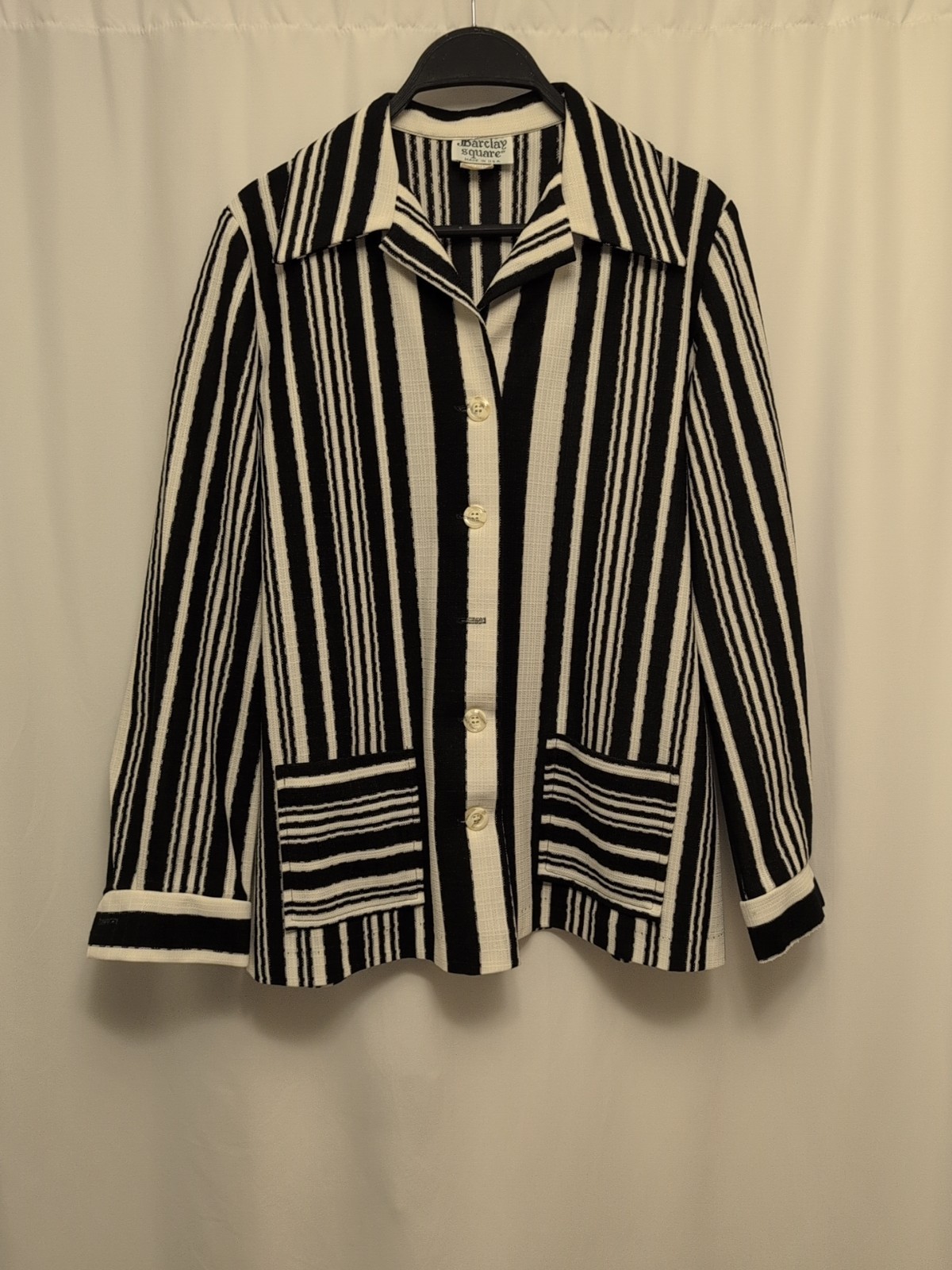 80s womens vtg 13-14 barclay square black white striped usa made jacket pockets