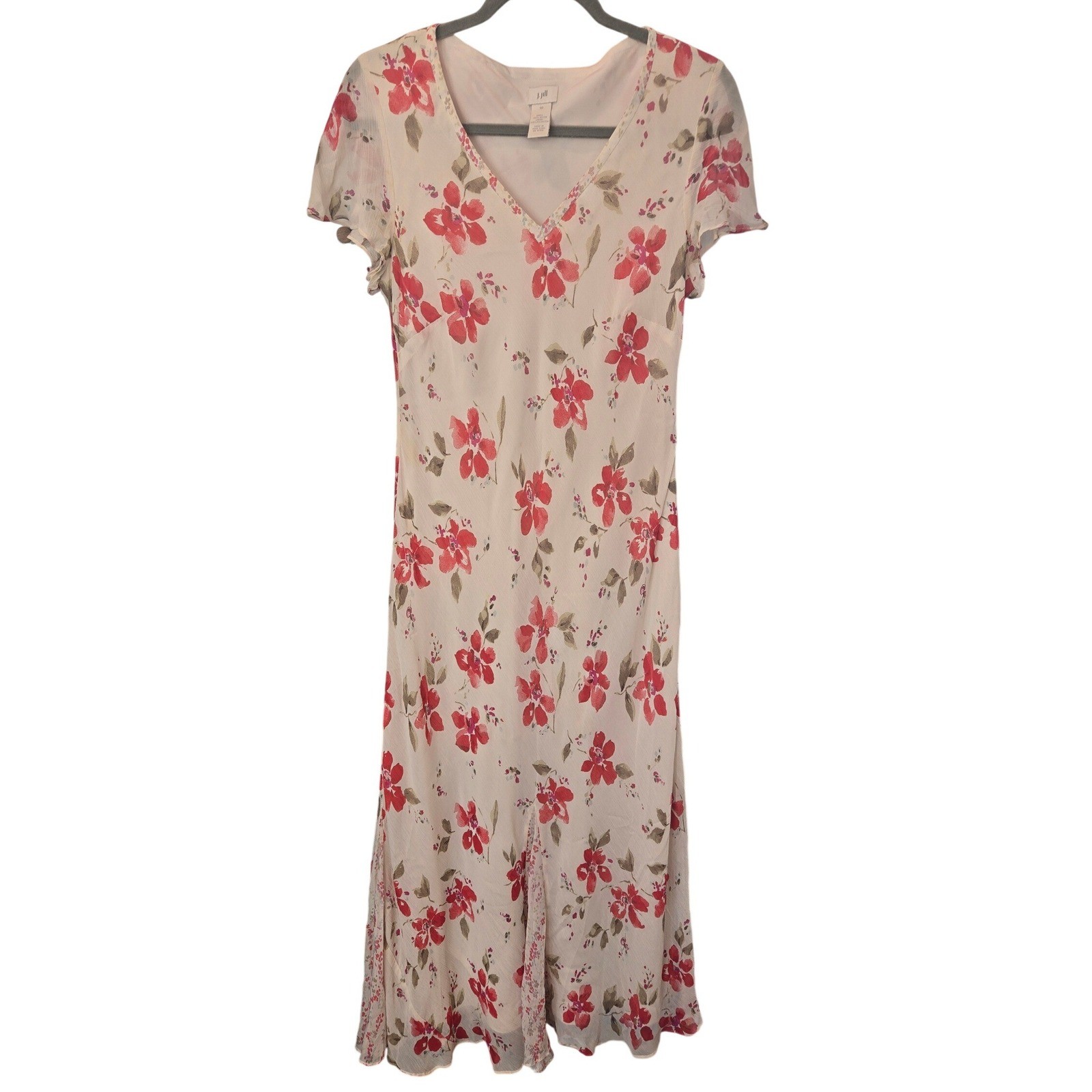 Vintage J. Jill Floral Maxi Dress Short Sleeve Chiffon Feminine Garden Party 10