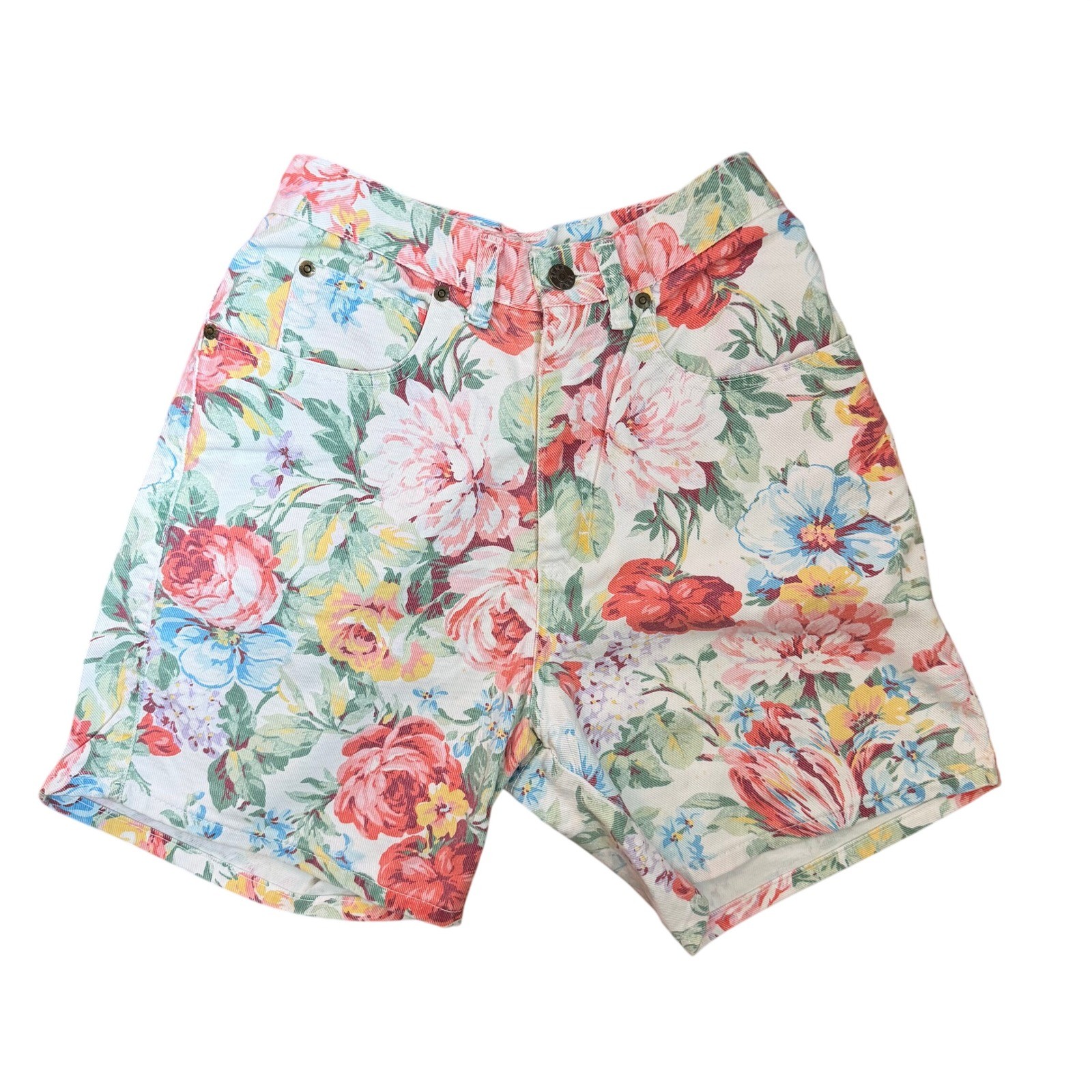 Zena Vintage Cottagecore 90s Women High Waisted Floral Denim Shorts Multi Cotton