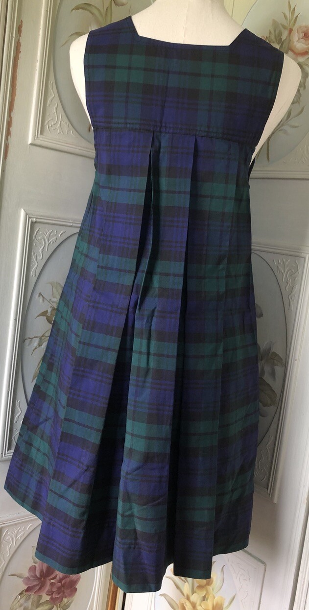 VTG 50s ALDRICH SANFORIZED PLAID COTTON GYMNASIUM DRESS USA 32 NAVY GREEN EUC