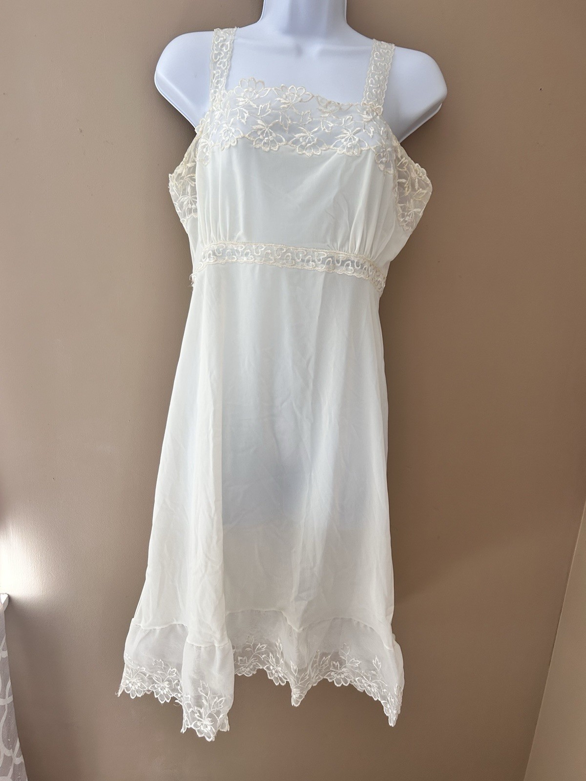 Antique Edwardian Dress 1920 Ivory Mesh Lace 32 XS S Vintage Wedding Gown