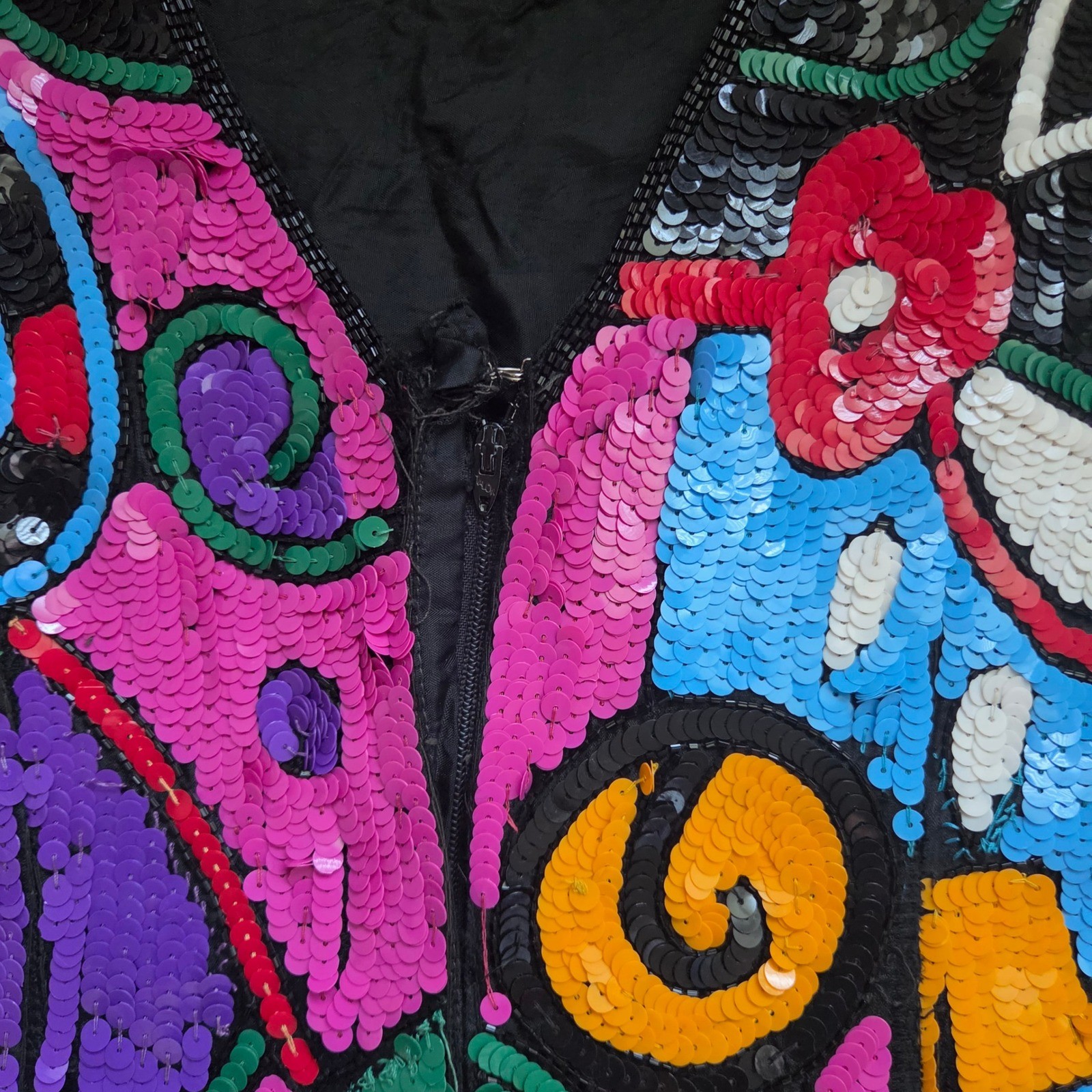 Vintage 80s Dress Large Xoanon Silk Sequin Mini Abstract Multi Color Pop Art