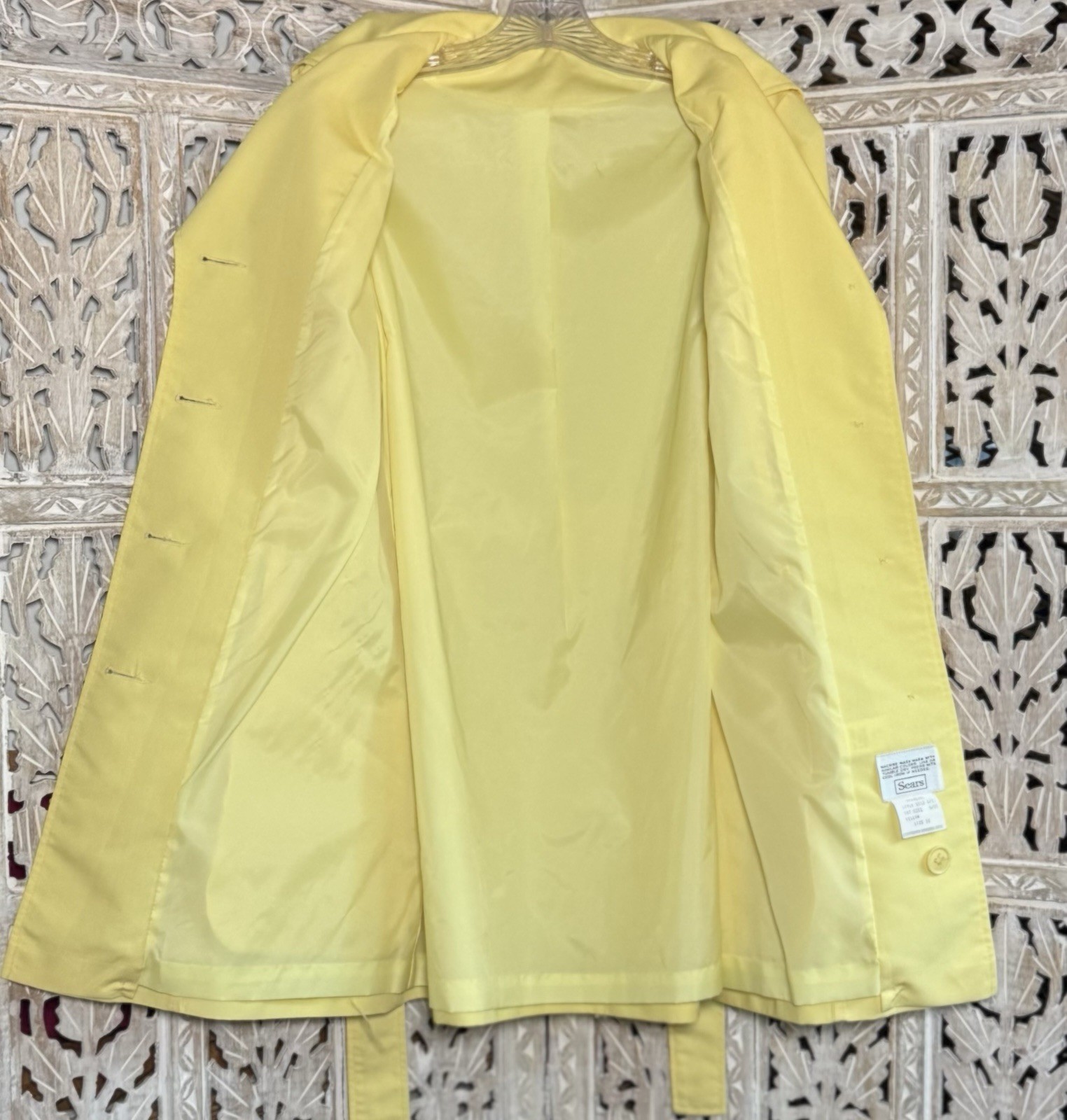 Vintage 70’s Women’s Sears Yellow Short Trench Rain Coat Jacket Mod GoGo