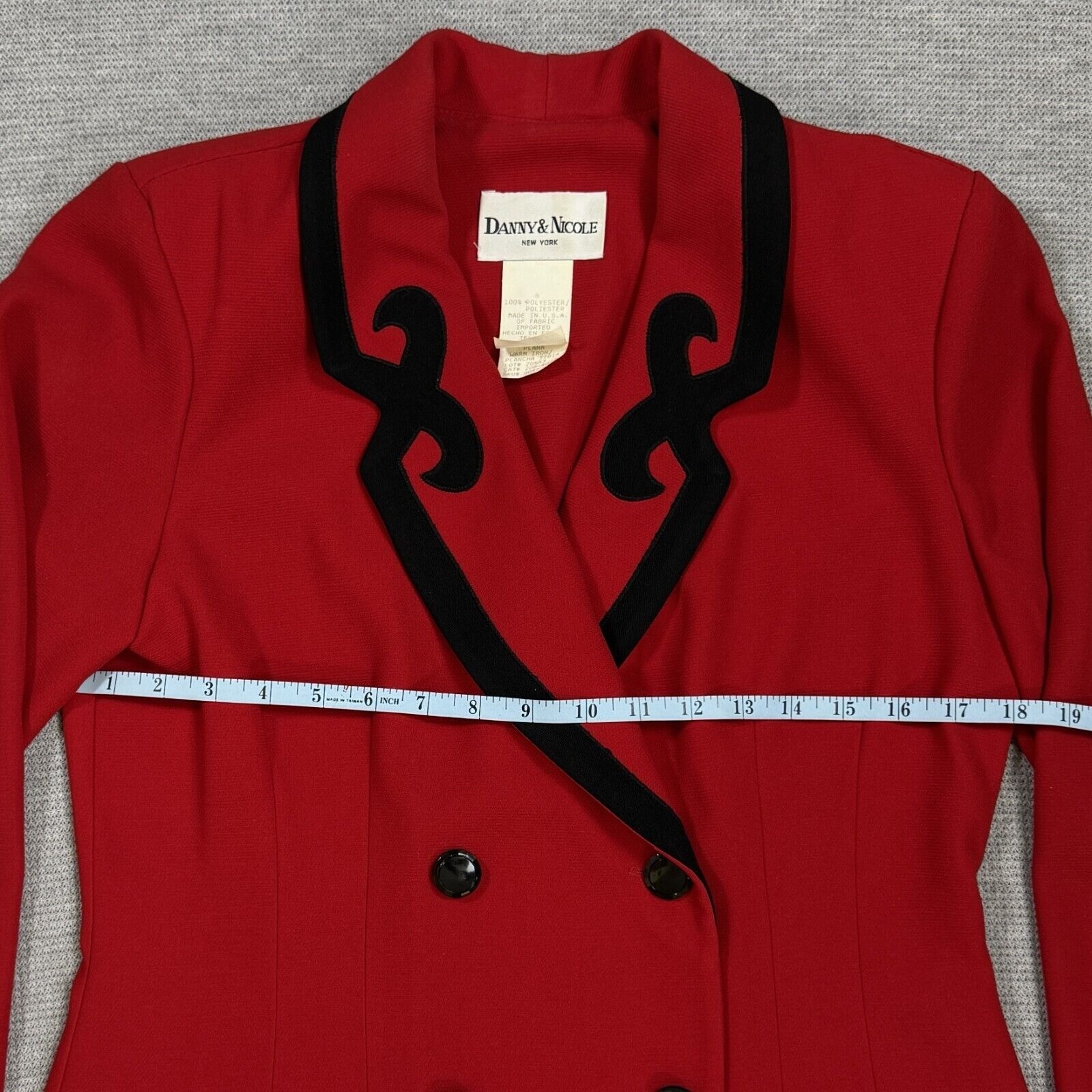 Vintage Danny Nicole Double Breasted Dress Coat Womens Sz 8 Red Padded Shoulders