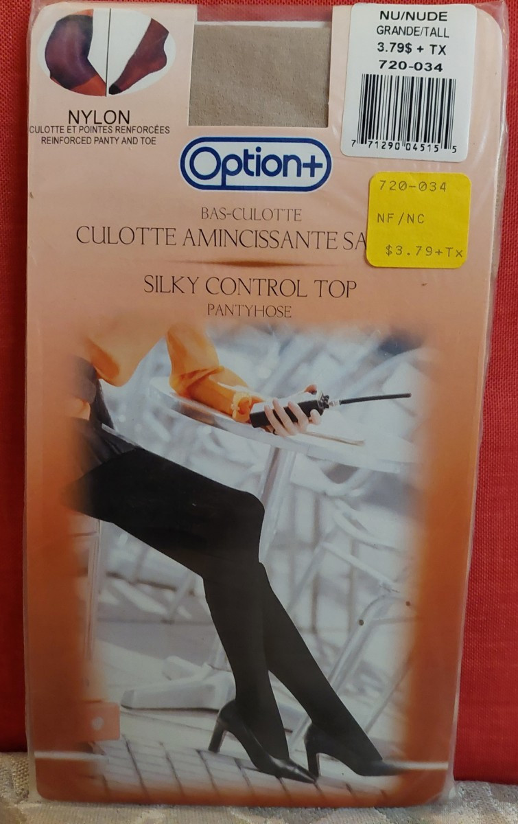 Vintage Pantyhose Option Silky Control Top Color Nude Size Tall BBN1